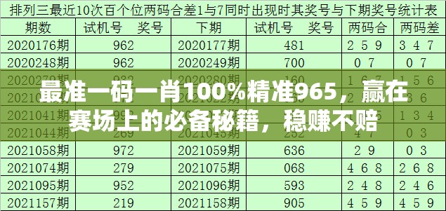 最准一码一肖100%精准965，赢在赛场上的必备秘籍，稳赚不赔